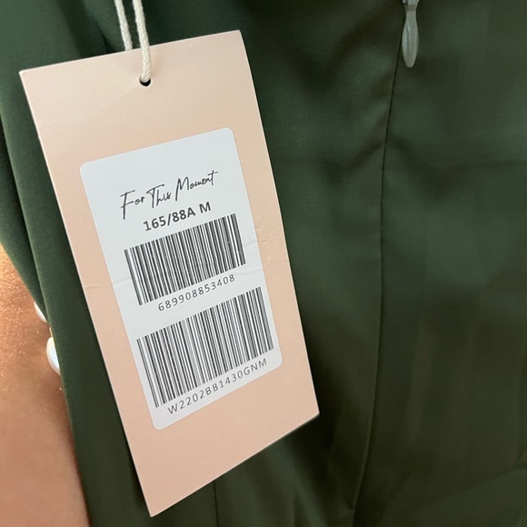 Dark Green Satin faux-Pearl strapped Dress - Picture 6 of 7